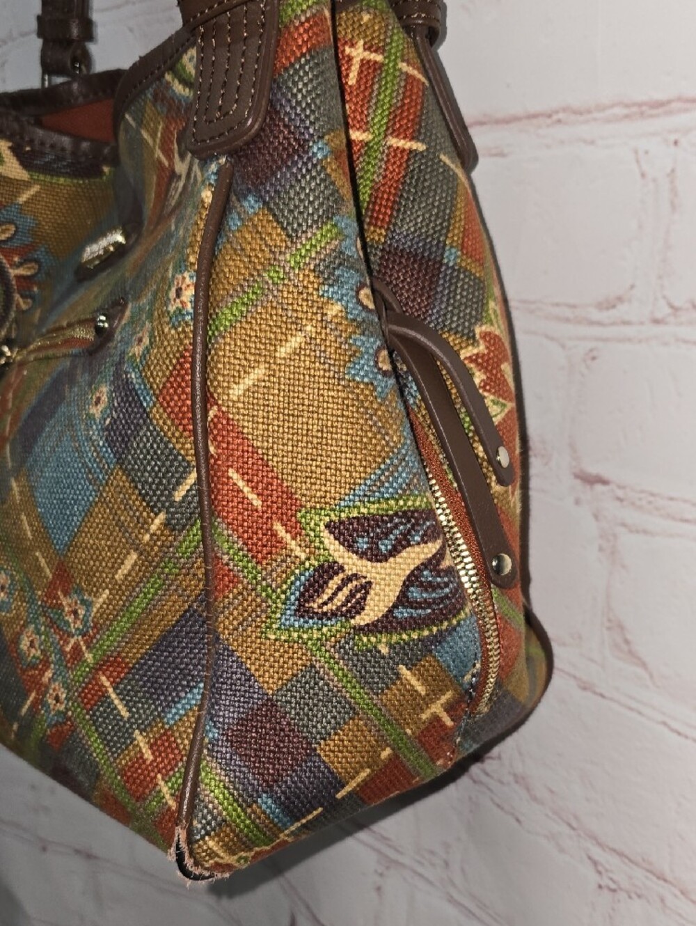 Spartina 449 Plaid Gracie Floral Shoulder Bag in Brown, Green, Blue, Red - Picture 5 of 17